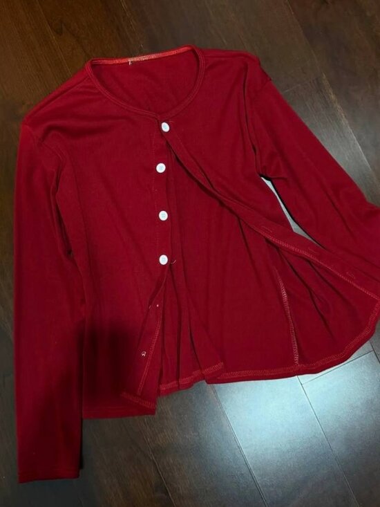 Sweaters - Red Button Cardigan